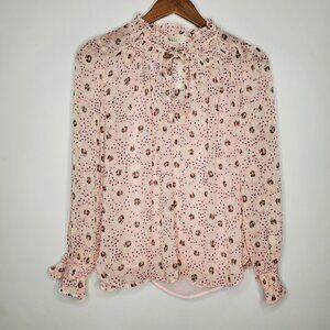 Loft Womens Pink Floral Smocked Blouse And Tank Size M Petite Round Ruffle Neck